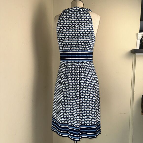 MAX STUDIO Dress Blue Geometric Floral Poly Spandex Sz Small EUC - Picture 6 of 9